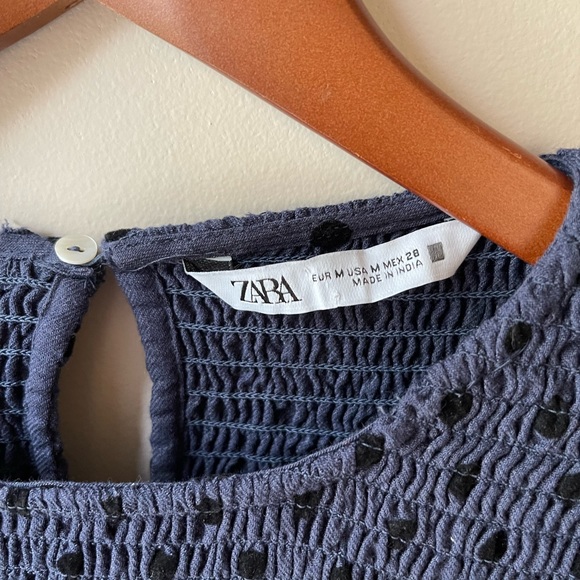 Zara Elasticized Polka Dot Smocked Long Sleeve Blouse Cropped Ruffle Balloon M - Picture 5 of 5